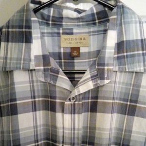 Blue plaid short sleeve button down